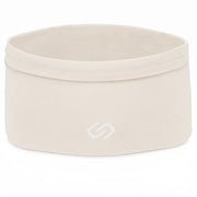 An off-white athletic running waist band with a subtle embossed logo on the front, photographed against a seamless white background.
